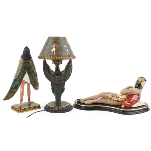 1249 - Egyptian Revival figures and a Nemesis Now Wings of Isis table lamp, the figures comprising Nemesis ... 