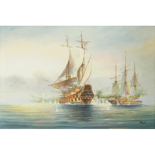 1645 - Royale - Men-O-War, Naval interest oil on canvas, framed, 90cm x 60cm excluding the frame