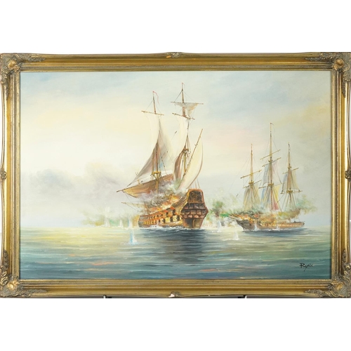 1645 - Royale - Men-O-War, Naval interest oil on canvas, framed, 90cm x 60cm excluding the frame