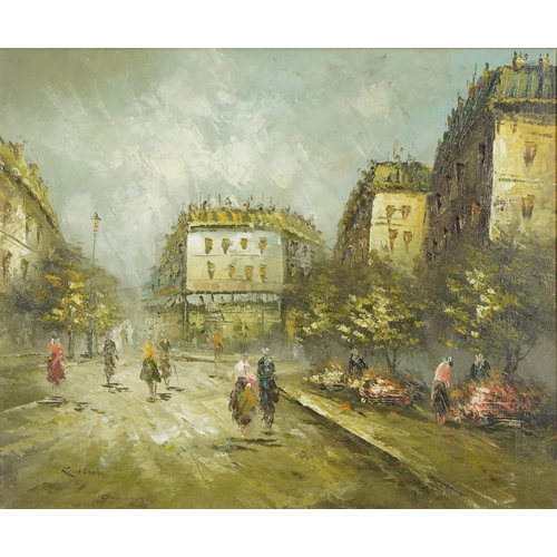 1124 - Kosman - Parisian street scene, impressionist oil on canvas, mounted and framed, 59.5cm x 50cm exclu... 