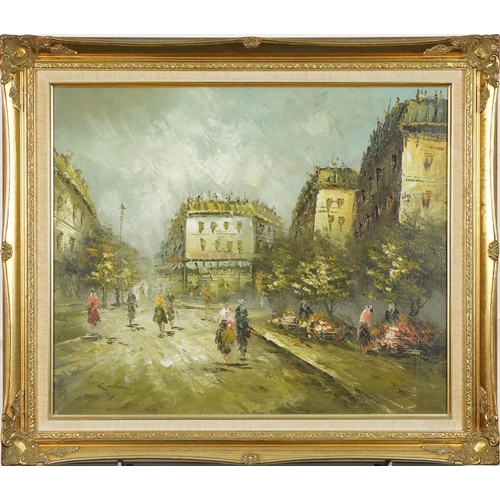 1124 - Kosman - Parisian street scene, impressionist oil on canvas, mounted and framed, 59.5cm x 50cm exclu... 