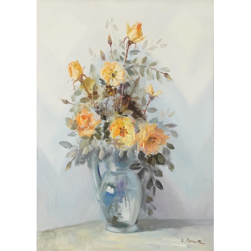 1551 - Still life flowers in a vase, European school Impressionist oil on canvas, mounted and framed, 71cm ... 