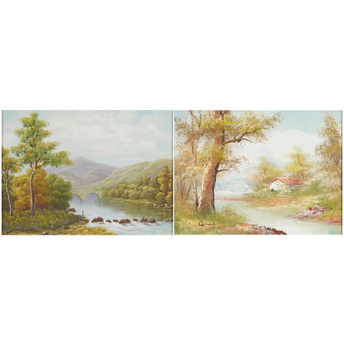 1386 - River landscapes, two oils, each framed, each 39.5cm x 29.5cm excluding the frames