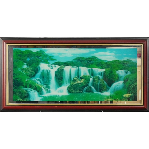 1519 - Wall hanging illuminated moving waterfall picture, 98cm x 48cm