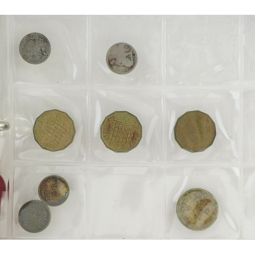 2065 - George III and later coinage and tokens arranged in an album including Duke of Wellington 1812 half ... 