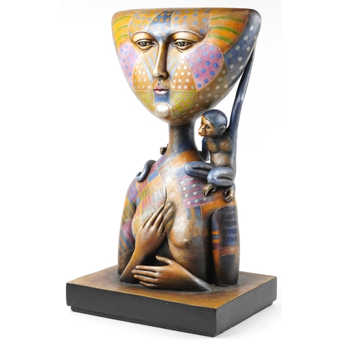 112 - Sergio Bustamante, contemporary hand painted fibre glass sculpture of a nude female with monkey, The... 
