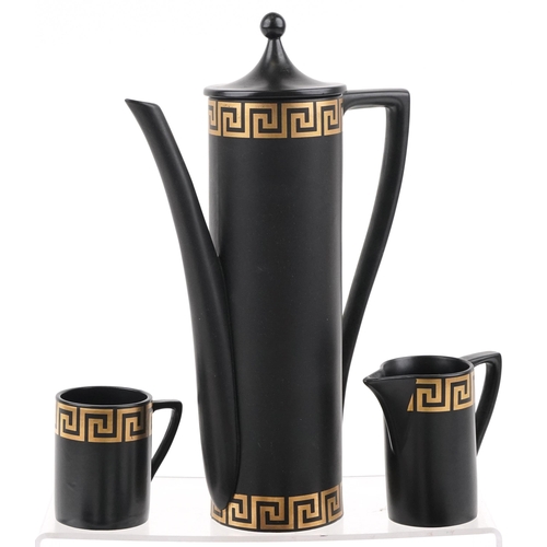 728 - Mid century Portmeirion Greek key six place coffee service designed by Susan Williams-Ellis, the cof... 