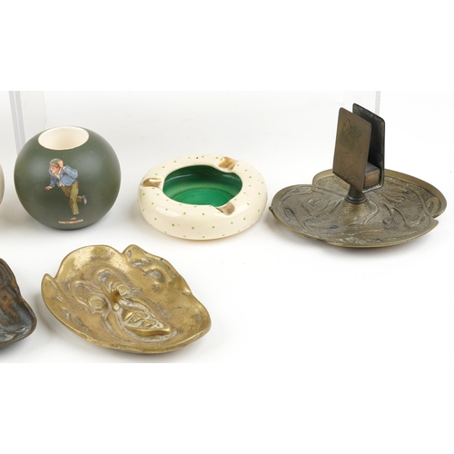 541 - Early 20th century and later smoking collectables including two bronzed stretched face dishes, Art N... 