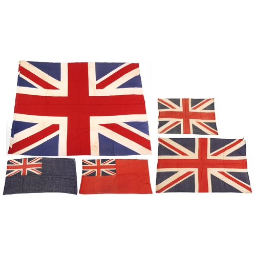 1876 - Five British and New Zealand naval interest ensign flags, the largest 135cm x 94cm