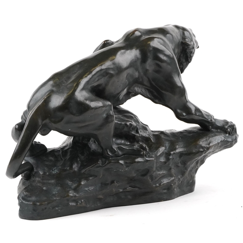 139 - After Thomas-François Cartier, large French Art Deco style cold cast bronze sculpture of a tiger sta... 