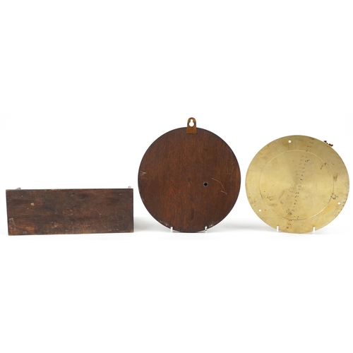 1421 - Sundry items including an oak wall barometer and a Nauticalia quartz brass ship's bulk head design w... 