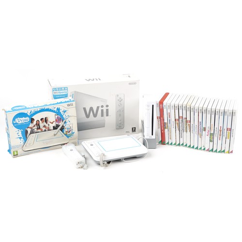 1594 - Nintendo Wii games console with accessories and a collection of games including U Drew, Wii Sports R... 