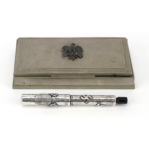 1889 - German military interest Nazi party silver overlaid fountain pen impressed Montblanc, housed in a wh... 