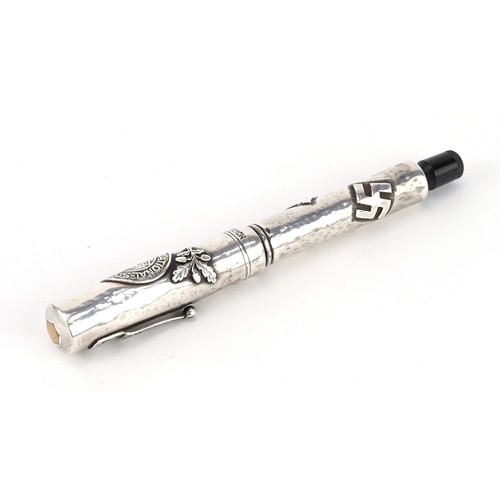 1889 - German military interest Nazi party silver overlaid fountain pen impressed Montblanc, housed in a wh... 