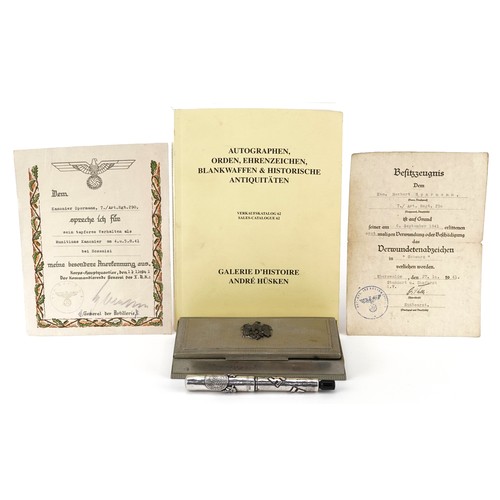 1889 - German military interest Nazi party silver overlaid fountain pen impressed Montblanc, housed in a wh... 