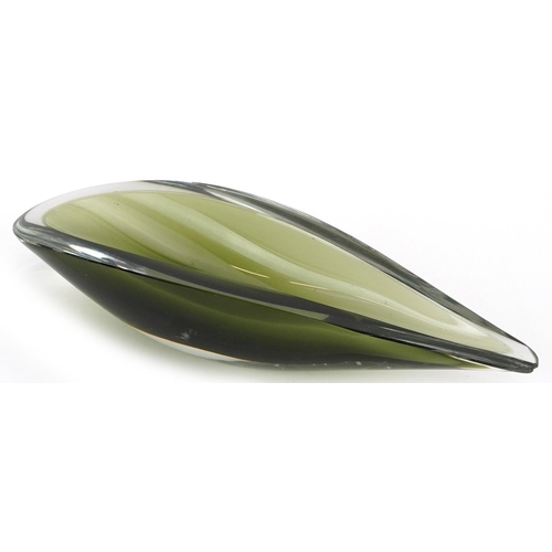 1279 - Scandinavian green glass dish, indistinctly signed to the base, 23.5cm wide