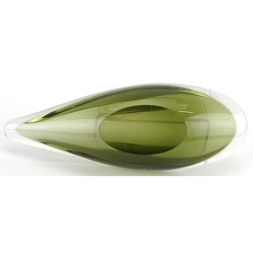 1279 - Scandinavian green glass dish, indistinctly signed to the base, 23.5cm wide