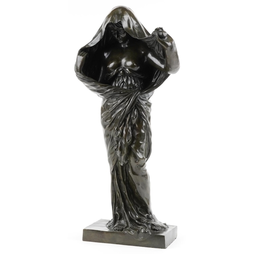 After Louis-Ernest Barrias, large French patinated bronze sculpture of a semi nude Art Nouveau female, La Nature se Dévoilant Devant la Science, 71.5cm high