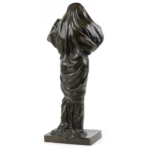 140 - After Louis-Ernest Barrias, large French patinated bronze sculpture of a semi nude Art Nouveau femal... 