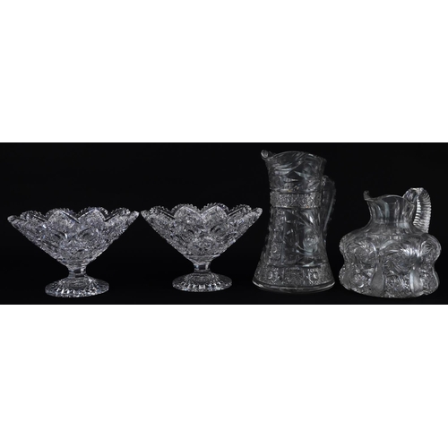 1435 - 19th century and later good quality cut glassware including pair of tazzas and two water jugs, 26.5c... 