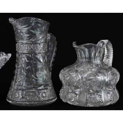 1435 - 19th century and later good quality cut glassware including pair of tazzas and two water jugs, 26.5c... 