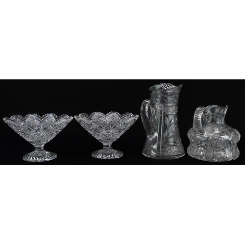 1435 - 19th century and later good quality cut glassware including pair of tazzas and two water jugs, 26.5c... 