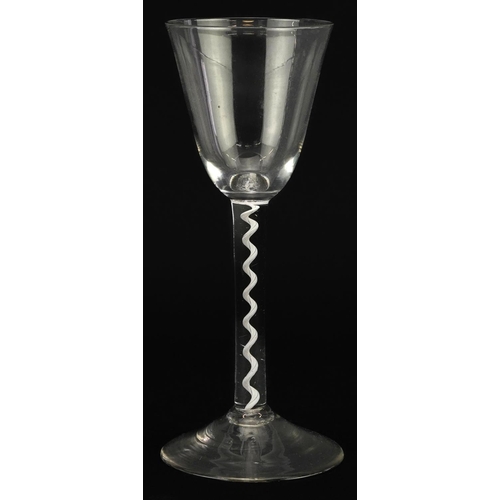 131 - 18th century wine glass with opaque twist stem, 18cm high