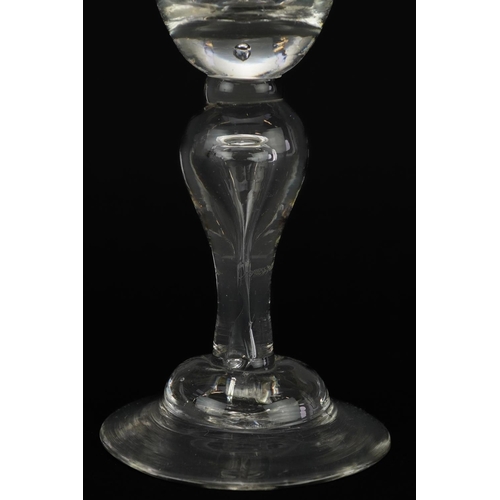 222 - 18th century wine glass with baluster stem, 14cm high