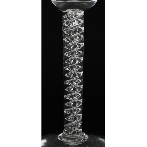 223 - 18th century wine glass with mercury twist stem, 15.5cm high