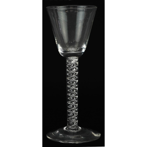 223 - 18th century wine glass with mercury twist stem, 15.5cm high