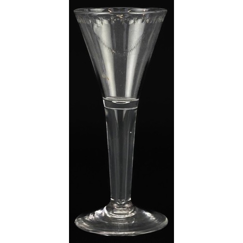 133 - 18th century excise wine glass with hollow stem, 15cm high