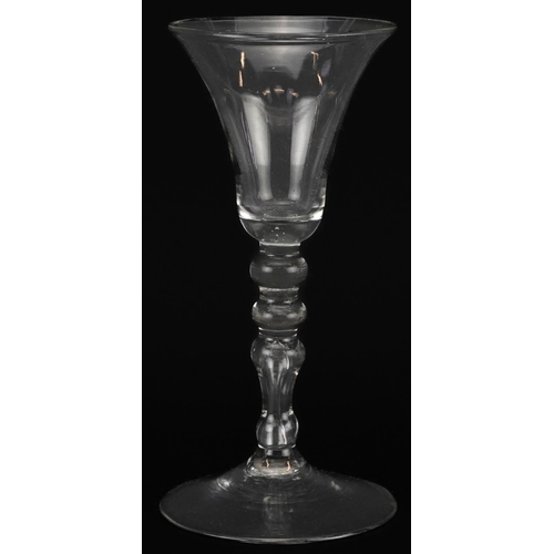 221 - 18th century wine glass with multiple knop stem, 17cm high
