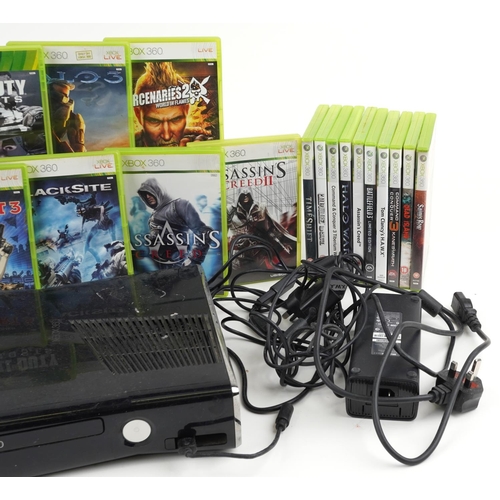 1592 - Xbox 360 games console with controller, Xbox Kinect and games including Halo Wars, Assassin's creed,... 