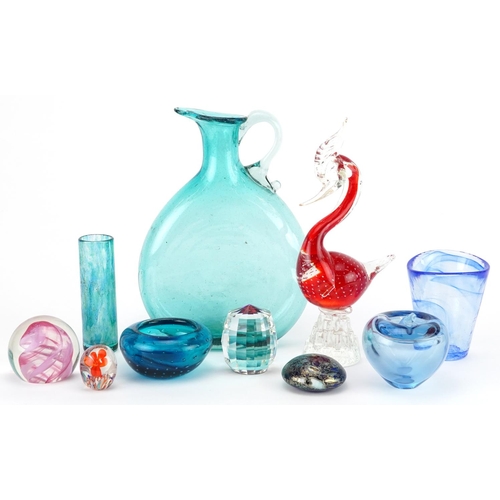 1446 - Art glassware including a Maltese Phoenician paperweight, Isle of Wight cylindrical vase and Murano ... 