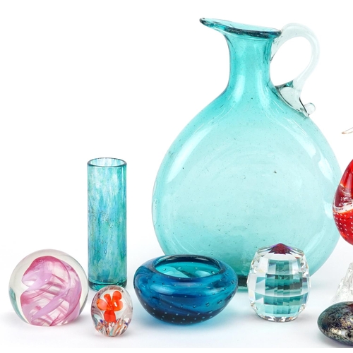 1446 - Art glassware including a Maltese Phoenician paperweight, Isle of Wight cylindrical vase and Murano ... 