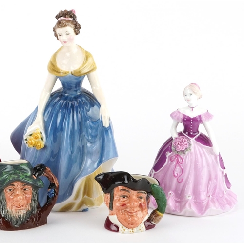 648 - Collectable figures and character jugs including Royal Doulton Melanie and Coalport Epsom Summer Bal... 