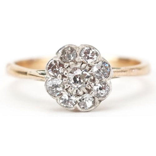 2235 - 18ct gold diamond flower head cluster ring, total diamond weight approximately 0.26 carat, size K/L,... 