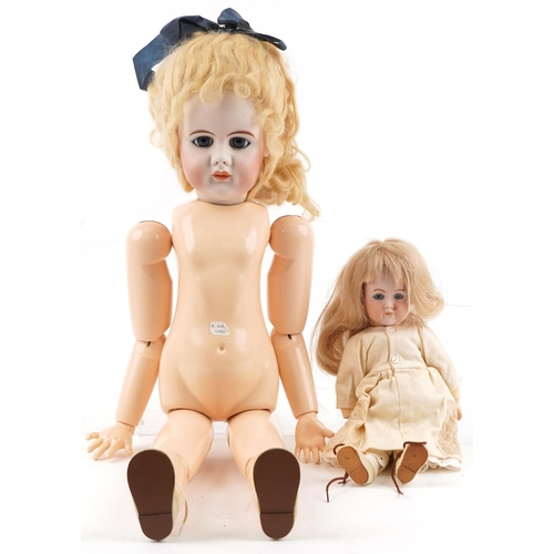 1616 - Two bisque headed dolls with jointed limbs including a Simon Halbig example, the largest 66cm high