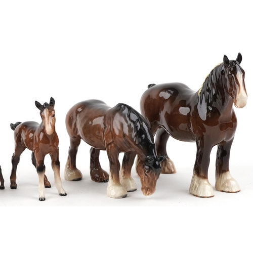 674 - Seven Beswick collectable horses and foals, the largest 23cm in length