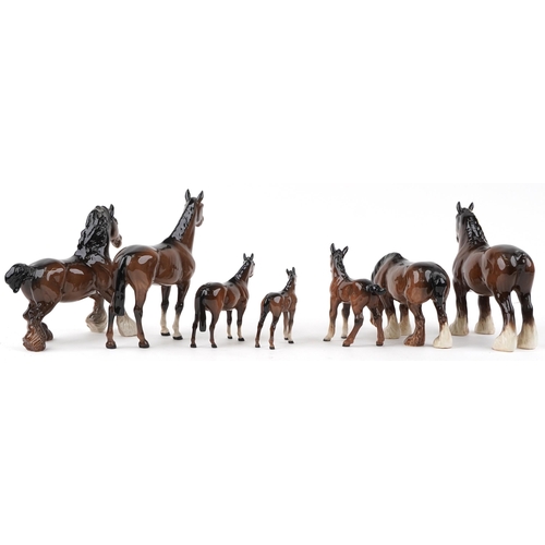 674 - Seven Beswick collectable horses and foals, the largest 23cm in length