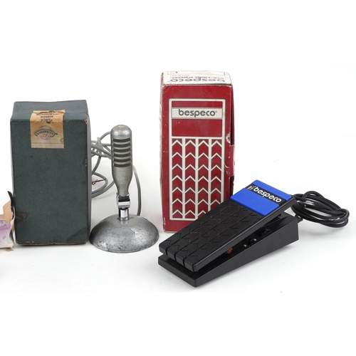 1691 - Two vintage keyboard volume foot pedals and a vintage microphone with boxes comprising Ribbonette, B... 