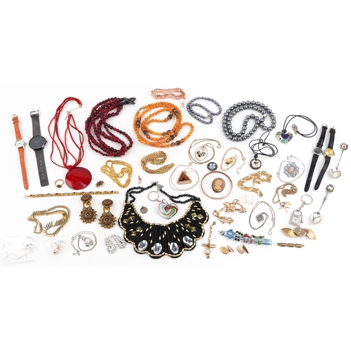 2804 - Vintage and later costume jewellery, wristwatches and objects, some silver, including amber coloured... 