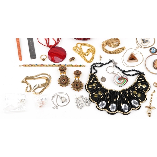 2804 - Vintage and later costume jewellery, wristwatches and objects, some silver, including amber coloured... 