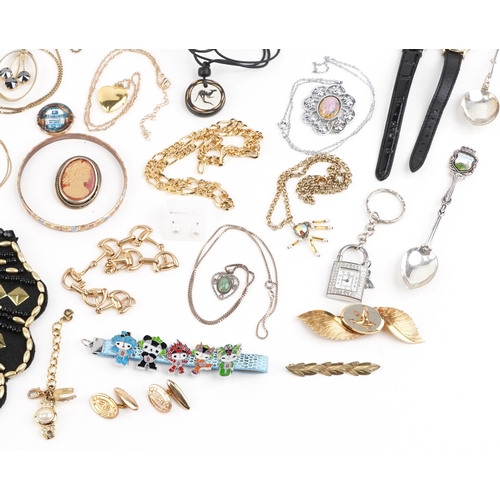 2804 - Vintage and later costume jewellery, wristwatches and objects, some silver, including amber coloured... 