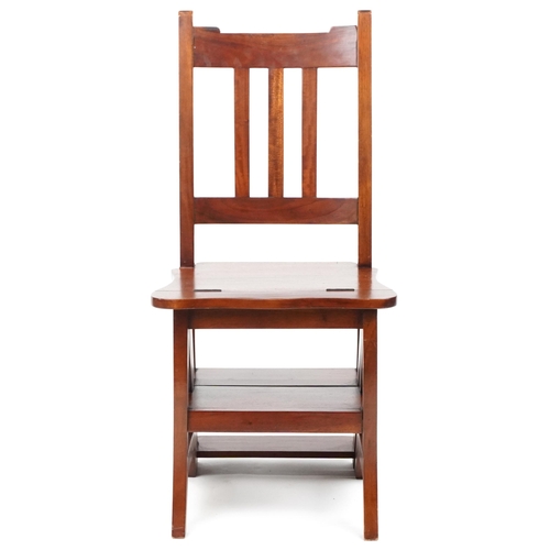 1207 - Set of metamorphic hardwood library steps/chair, 91.5cm high when as chair