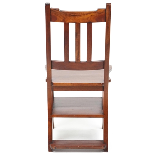 1207 - Set of metamorphic hardwood library steps/chair, 91.5cm high when as chair