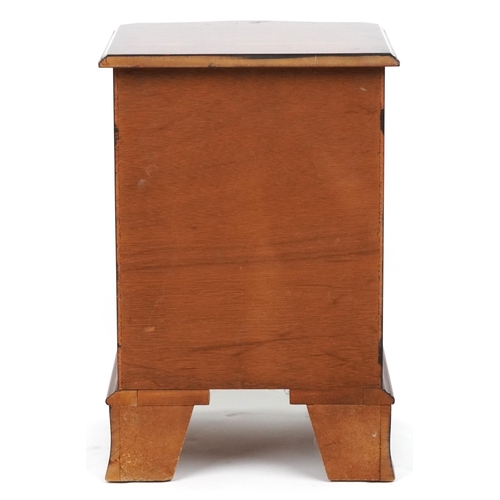 1209A - Mahogany serpentine front four drawer chest with brass handles on bracket feet, 62cm H x 41cm W x 36... 