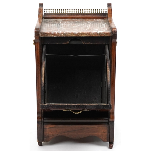 1079A - Victorian inlaid rosewood coal scuttle with marble top and brass mounts, 64cm H x 36cm W x 33.5cm D