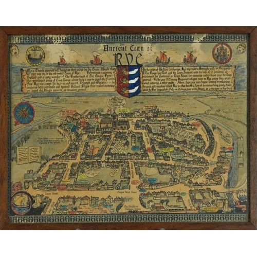 1794A - 20th century hand coloured map of The Ancient Town of Rye after Percy F White, dated 1933, framed an... 