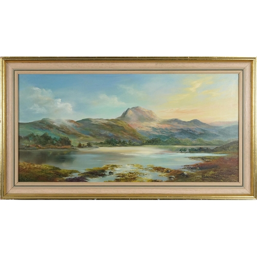 642 - Prudence Turner - Loch Maree, Scottish school oil on canvas, inscribed verso, mounted and framed, 79... 